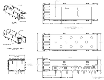 2170680-1 SFP+ Cage 16 Gb/s Διαμπερής οπή, εικόνα δεξιάς γωνίας 2