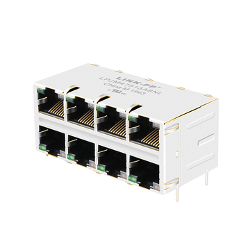 LPJM47513A8NL 10G Base-T 2x4 Port RJ45 Connector With Integrated Magnetics Green/Yellow Leds