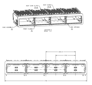 TE 2227249-3 ZQSFP+ Cage Assembly 1x4 Port With Heat Sink 28 Gb/s Through Hole image 2