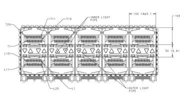 TE 1-2132403-5 SFP+ Cage Assembly 2x5 Port With Integrated Connector 16 Gb/s Included Lightpipe image 3