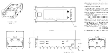 TE 2170111-1 QSFP+ Käfigstecker, Presspassung, Durchgangsloch, rechtwinklig, Abbildung 2
