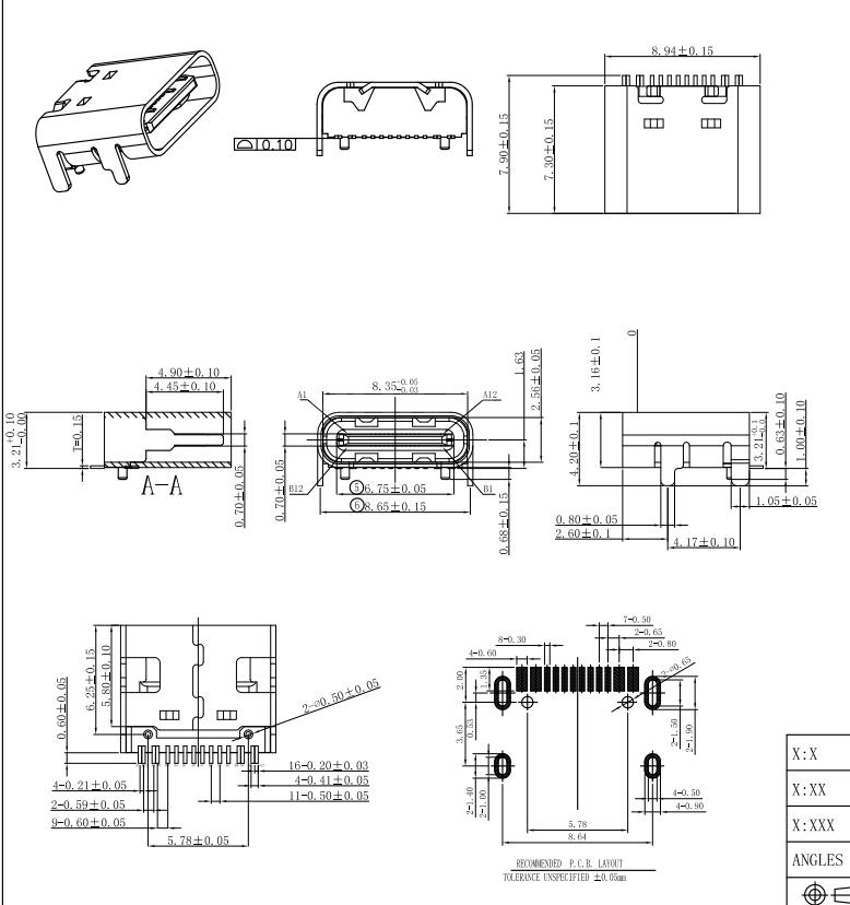 LINK-PP LPUSB1083 USB TYPE C Connector 16PIN SMT