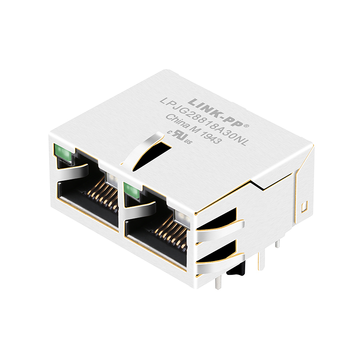 belfuse 0875-1l2t-e3 compatible lpjg28818a30nl rj45 1x2 port modular jack 1000 base-t tab up green yellow&green leds
