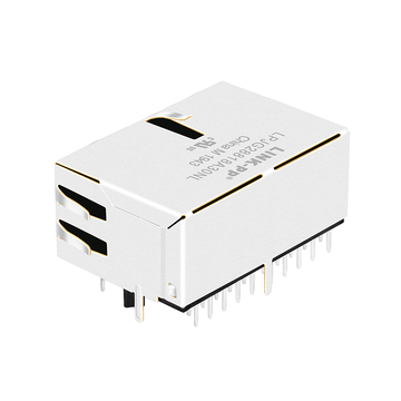 LPJG28818A30NL Connettore modulare RJ45 a 1x2 porte 1000 Base-T con linguetta verso l'alto e LED verdi/gialli e verdi immagine 2