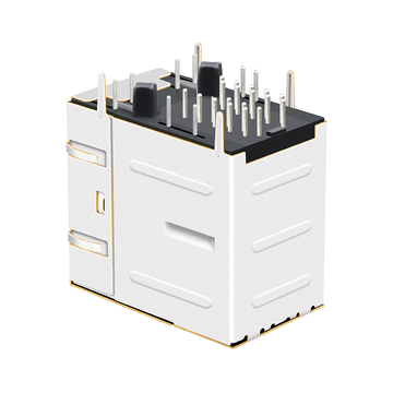 Belfuse 08AP-2x1R-Y6 compatibele LPJG17039A61NL RJ45 2x1 poortconnectoren met 1000 Base-T oranje en groene/gele LED's (afbeelding 3)
