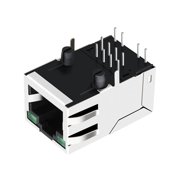 LPJ1071AWNL 10/100 Base-T Однопортовый RJ45 с трансформатором. Разъем направлен вверх. Зеленый/зеленый светодиод. Изображение 3.