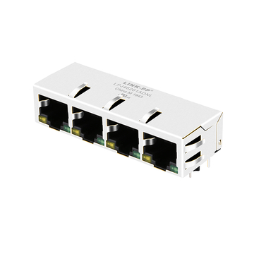 Conectores modulares de porta LPJ46201ADNL RJ45 1x4 com guia magnética 10/100 Base-T para baixo LED amarelo/verde