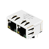 LPJ26401ADNL 1x2 Porta RJ45 10/100 Base-T 8p8c Conector Guia para baixo LED amarelo/verde imagem do polegar 1