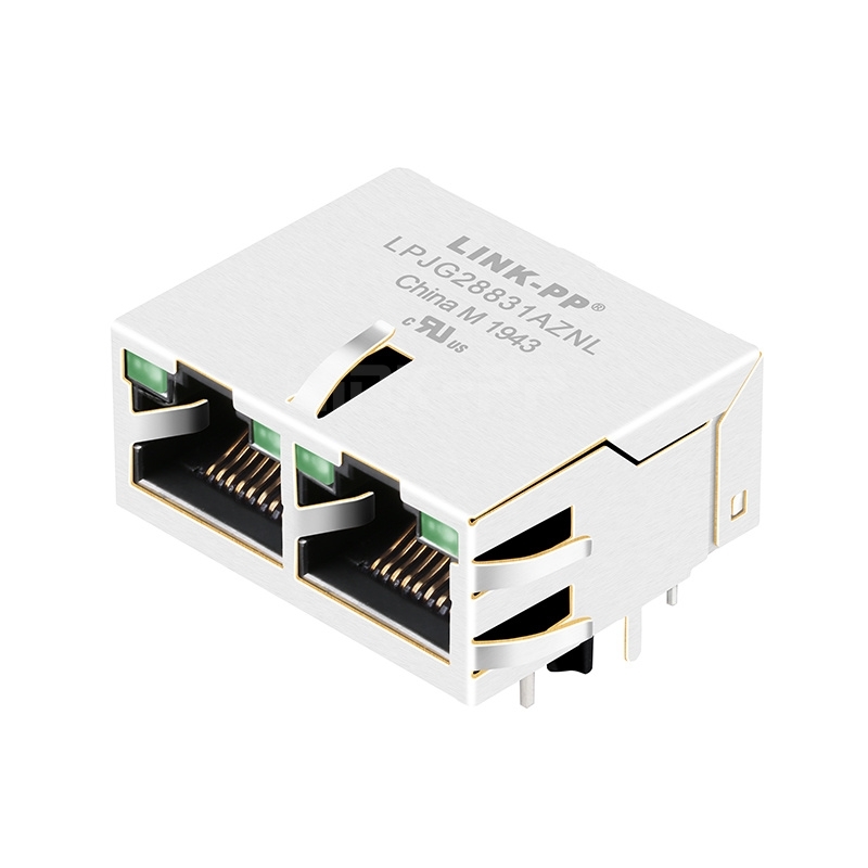 Tyco 1-6610005-1 Compatible LPJG28831AZNL RJ45 1x2 magnetic Jacks 1000 Base-T Tab Up Green/Green Leds