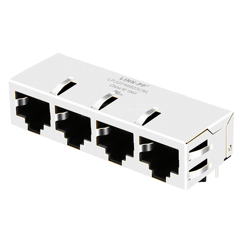 RB4-11GF9V2F Compatible LPJG46842AENL-1 Gigabit Magnetics RJ45 1x4 Port jacks 1000 Base-T Tab Down Green/Yellow LED