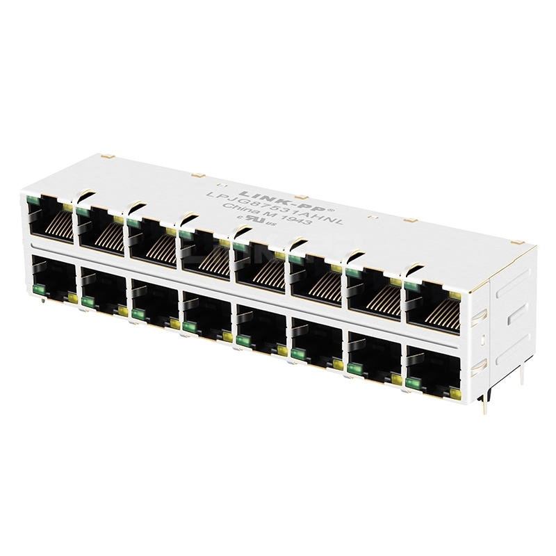 RM9-11UVRV1Q Compatible LPJG87531AHNL 1000 Base-T RJ45 2x8 Port PCB Connectors with Green/Yellow Leds
