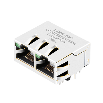 belfuse 0875-1m2t-e3 compatible lpjg28818a105nl rj45 1x2 port magnetic jacks 1000 base-t tab up green green&orange leds
