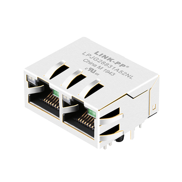belfuse 0875-1k2t-b2 compatible lpjg28831a52nl rj45 1x2 port pcb jacks 1000 base-t tab up green&yellow green leds