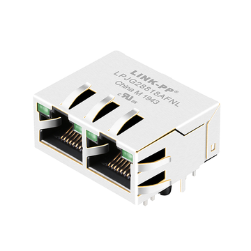 belfuse 0875-1g2t-s1 compatible lpjg28818afnl 1x2 port rj45 female jacks with transformer 1000 base-t tab up green green led