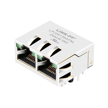 belfuse 0875-1g2t-v5 compatible lpj28136afnl 100 base-t rj45 1x2 port pcb jacks with transformer tab up green green led