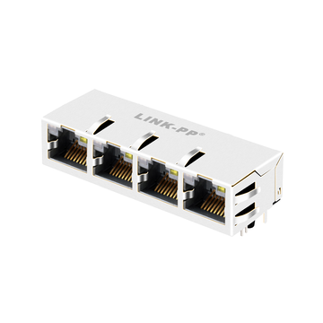 LPJK46051AONL 1000 Base-T RJ45 1x4 ポート PoE+ Mag ジャック タブアップ オレンジ&グリーン/イエロー LED