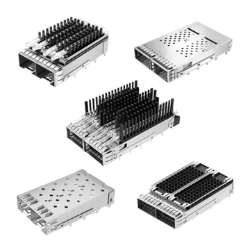 TE 2198232-4 SFP+ Cage Ganged (1 x 2) with Heat Sink Through Hole Right Angle Press-Fit EMI Shielded Light Pipe