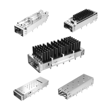 TE 2170754-2 QSFP28 Cage with Heat Sink Through Hole Right Angle Press-Fit EMI Shielded Light Pipe