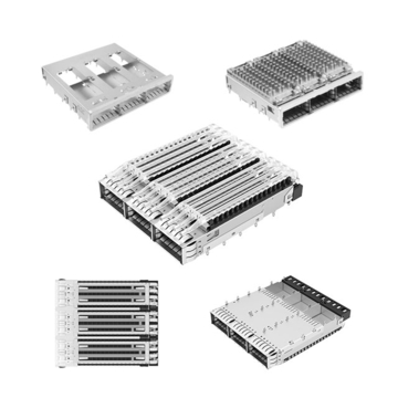 TE 4-2170769-1 QSFP28 Cage Ganged (1 x 3) with Heat Sink Through Hole Right Angle Press-Fit EMI Shielded Light Pipe