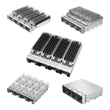 TE 2170747-1 ZQSFP+ Cage Ganged (1 x 4) with Heat Sink Through Hole Right Angle Press-Fit EMI Shielded Light Pipe