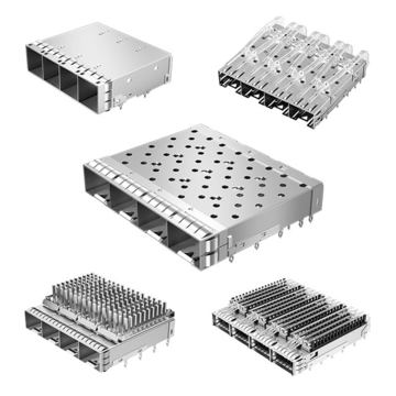 TE 2057161-1 SFP+ Cage Ganged (1 x 4) Through Hole Right Angle Press-Fit EMI Shielded Light Pipe