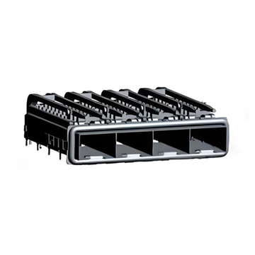 TE 2198242-1 SFP+ Cage Ganged (1 x 4) with Heat Sink Through Hole Right Angle Press-Fit EMI Shielded Light Pipe