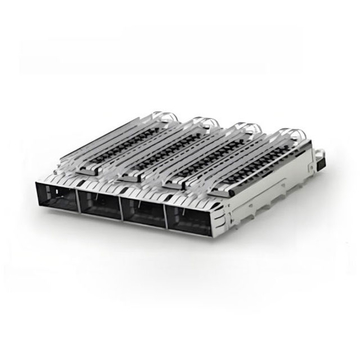 TE 2-2170747-1 ZQSFP+ Cage Ganged (1 x 4) with Heat Sink Through Hole Right Angle Press-Fit EMI Shielded Light Pipe