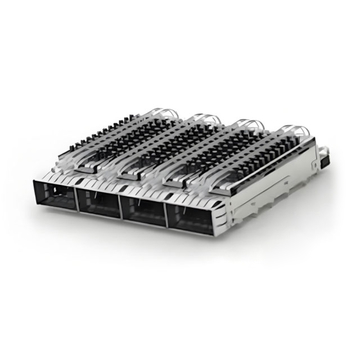 TE 2-2170747-2 ZQSFP+ Cage Ganged (1 x 4) with Heat Sink Through Hole Right Angle Press-Fit EMI Shielded Light Pipe