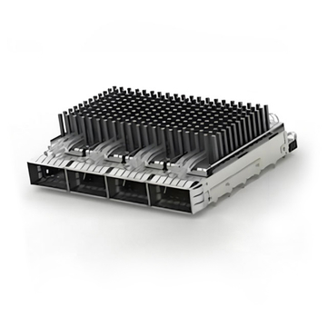 TE 2-2170747-3 ZQSFP+ Cage Ganged (1 x 4) with Heat Sink Through Hole Right Angle Press-Fit EMI Shielded Light Pipe