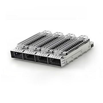 TE 2-2170747-4 ZQSFP+ Cage Ganged (1 x 4) with Heat Sink Through Hole Right Angle Press-Fit EMI Shielded Light Pipe