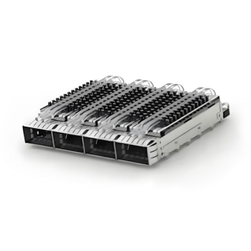 TE 2-2170747-5 ZQSFP+ Cage Ganged (1 x 4) with Heat Sink Through Hole Right Angle Press-Fit EMI Shielded Light Pipe