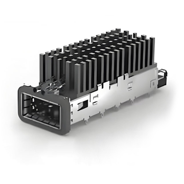 TE 2-2170754-3 QSFP28 Cage with Heat Sink Through Hole Right Angle Press-Fit EMI Shielded Light Pipe
