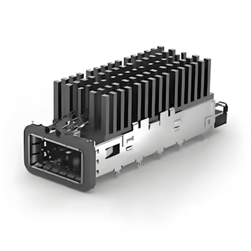 TE 2-2170754-9 QSFP28 Cage with Heat Sink Through Hole Right Angle Press-Fit EMI Shielded Light Pipe