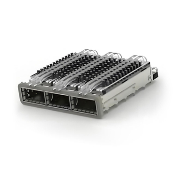 TE 2-2170769-5 QSFP28 Cage Ganged (1 x 3) with Heat Sink Through Hole Right Angle Press-Fit EMI Shielded Light Pipe