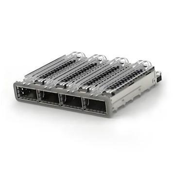 TE 2-2170785-1 ZQSFP+ Cage Ganged (1 x 4) with Heat Sink Through Hole Right Angle Press-Fit EMI Shielded Light Pipe