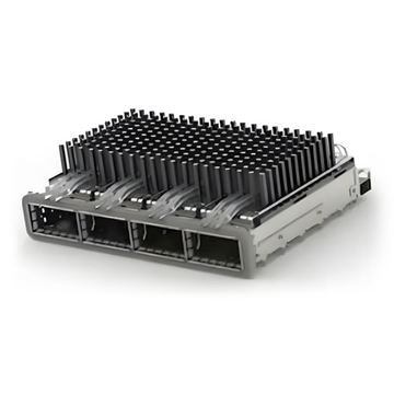 TE 2-2170785-3 ZQSFP+ Cage Ganged (1 x 4) with Heat Sink Through Hole Right Angle Press-Fit EMI Shielded Light Pipe