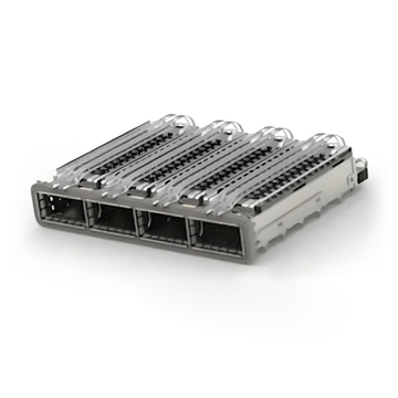TE 2-2170785-4 ZQSFP+ Cage Ganged (1 x 4) with Heat Sink Through Hole Right Angle Press-Fit EMI Shielded Light Pipe