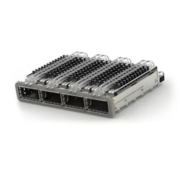 TE 2-2170785-5 ZQSFP+ Cage Ganged (1 x 4) with Heat Sink Through Hole Right Angle Press-Fit EMI Shielded Light Pipe