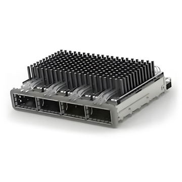 TE 2-2170785-6 ZQSFP+ Cage Ganged (1 x 4) with Heat Sink Through Hole Right Angle Press-Fit EMI Shielded Light Pipe