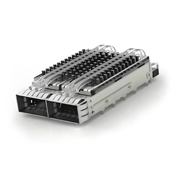 TE 2-2170808-2 QSFP28 Cage Ganged (1 x 2) with Heat Sink Through Hole Right Angle Press-Fit EMI Shielded Light Pipe