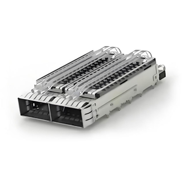 TE 2-2170808-4 QSFP28 Cage Ganged (1 x 2) with Heat Sink Through Hole Right Angle Press-Fit EMI Shielded Light Pipe