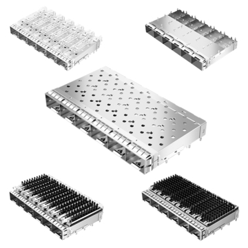 TE 2007250-1 SFP+ Cage Ganged (1 x 6) Through Hole Right Angle Press-Fit EMI Shielded Light Pipe
