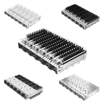TE 2198235-1 SFP+ Cage Ganged (1 x 6) with Heat Sink Press-Fit Through Hole Right Angle EMI Shielded