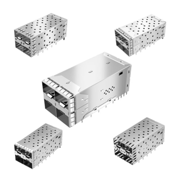 TE 2007417-1 SFP+ Receptacle with Cage 2x2 Press-Fit Board Guide EMI Shielded Light Pipe