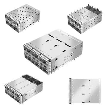 TE 2170610-3 ZQSFP+ Receptacle with Cage Ganged (2x3) Through Hole Press-Fit EMI Shielded Light Pipe