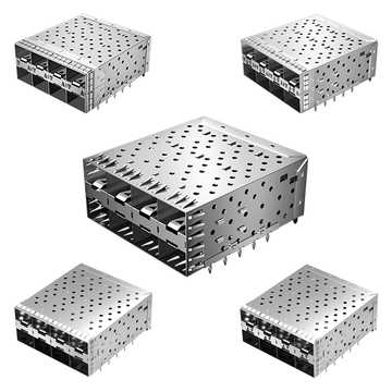 TE 2007394-1 SFP+ 2x4 Cage Assembly with Integrated Connector Press-Fit With Light Pipe