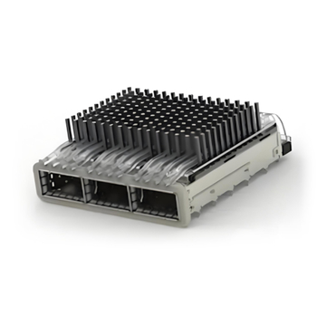 TE 4-2170769-3 QSFP28 Cage Ganged (1 x 3) with Heat Sink Through Hole Right Angle Press-Fit EMI Shielded Light Pipe