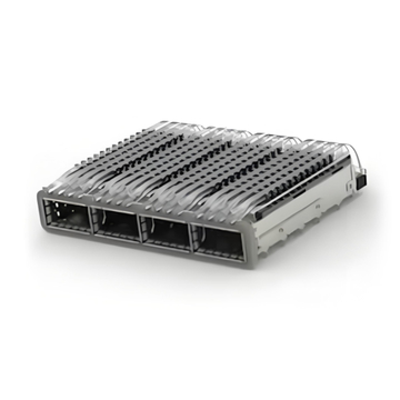 TE 4-2170785-2 ZQSFP+ Cage Ganged (1 x 4) with Heat Sink Through Hole Right Angle Press-Fit EMI Shielded Light Pipe