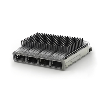 TE 4-2170785-3 ZQSFP+ Cage Ganged (1 x 4) with Heat Sink Through Hole Right Angle Press-Fit EMI Shielded Light Pipe