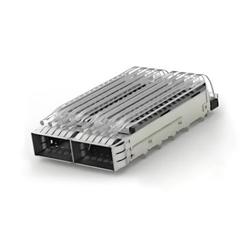 TE 4-2170808-1 QSFP28 Cage Ganged (1 x 2) with Heat Sink Through Hole Right Angle Press-Fit EMI Shielded Light Pipe